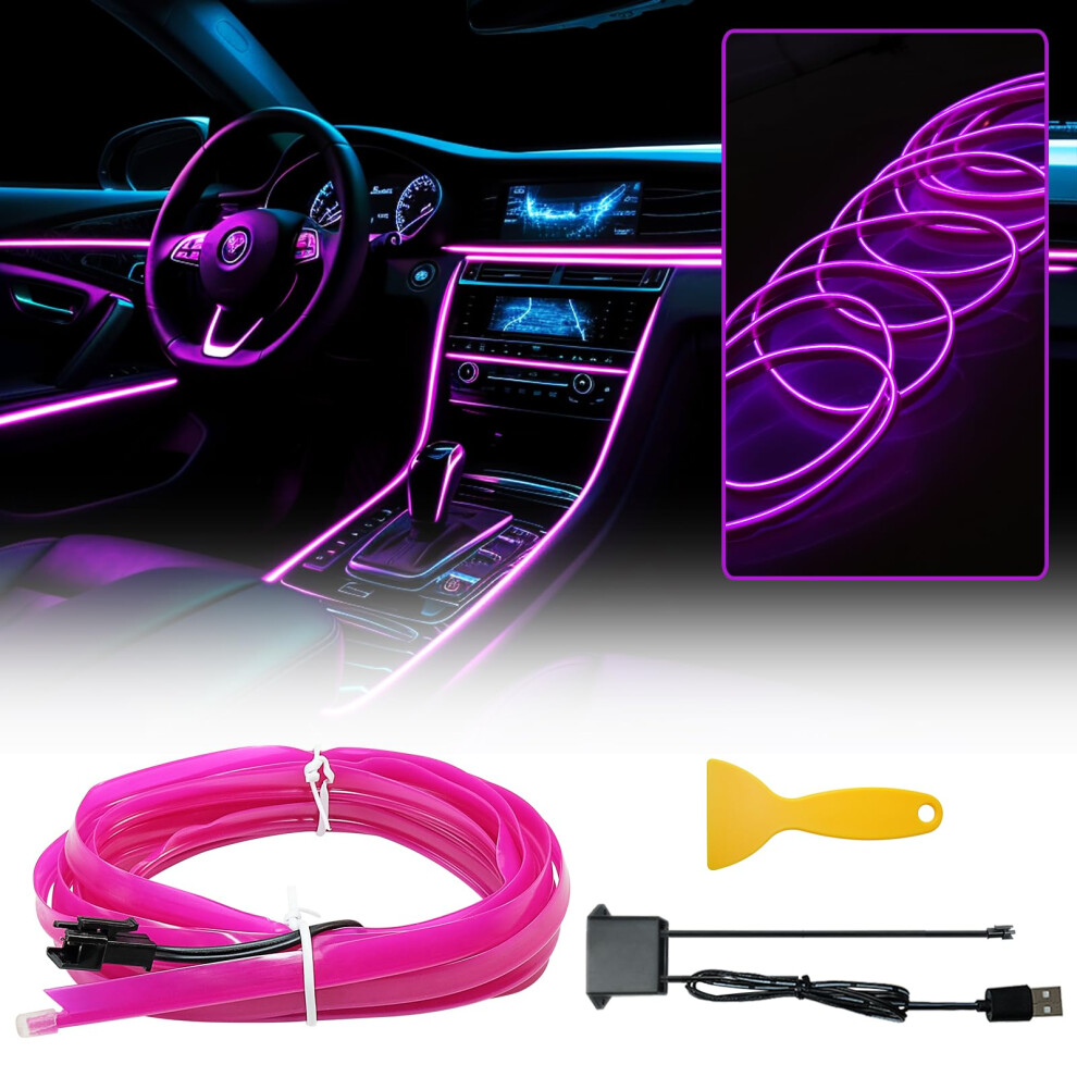 Wowled El Wire Interior Lights, Usb Neon Wire Kit For Ambient Lighting Atmosphere, Led Strip Sewing Edge Decoration (3M / 5V) Purple/Light 5004770861071