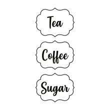 Coffee Tea Sugar Canister Stickers, Black, Pack of 3, 80mm by 60mm