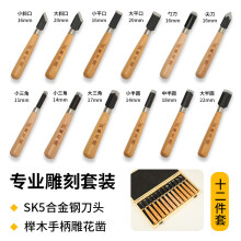 (12-piece set in wooden box) Wood Carving Tools Set Carving Chisels Wide Point Flat Bevel Triangle Blades for Woodcut & Printmaking Crafts
