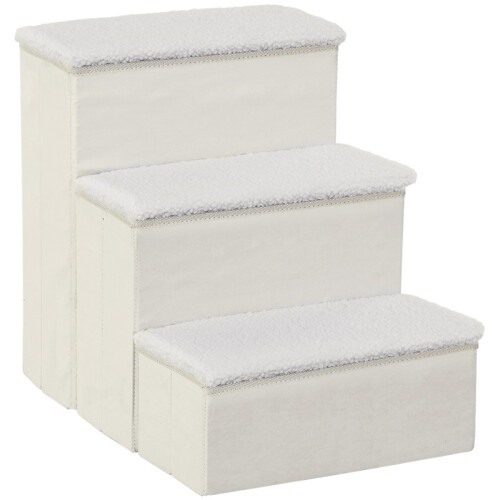 Escalier pliable pour animaux avec espace de rangement, 3 marches, blanc