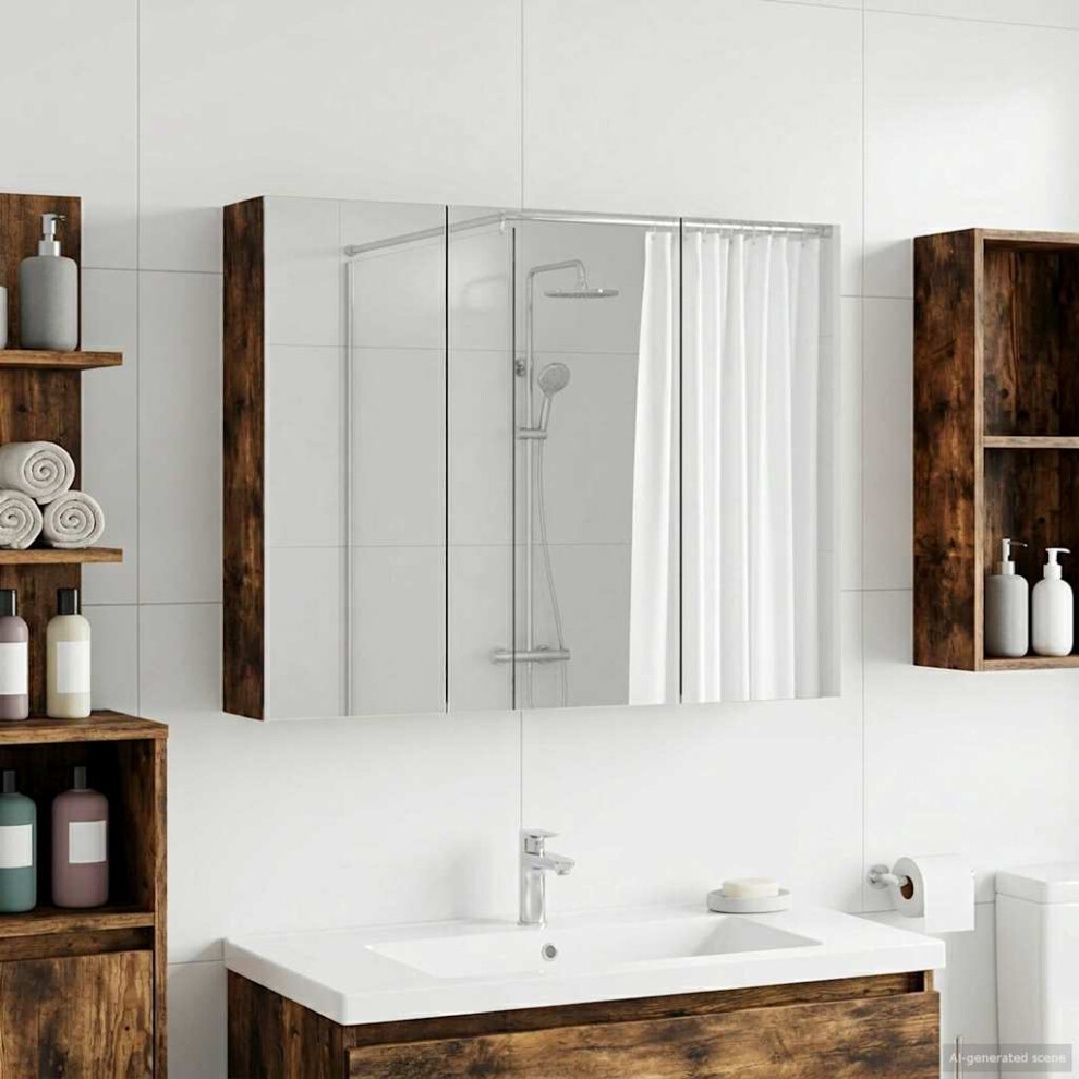 Vidaxl Bathroom Mirror Cabinet With Door Smoked Oak 100 X 14.5 X 70 Cm