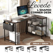 (Brown-120cm x 80cm x 75cm) Levede L Shaped Gaming Desk, LED & Power Outlet, Black