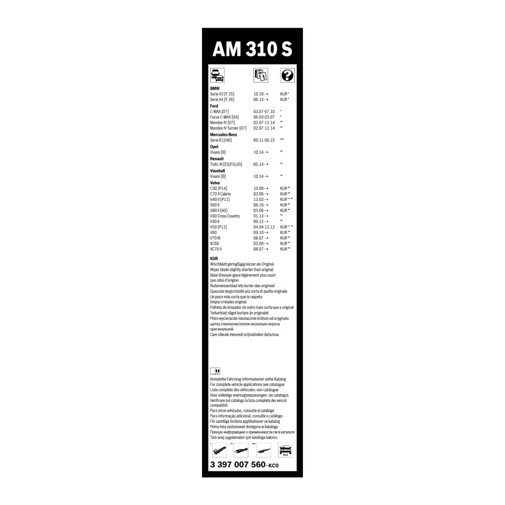 Bosch Aerotwin Am 310 S - Front Windscreen Wipers - Set Of 2