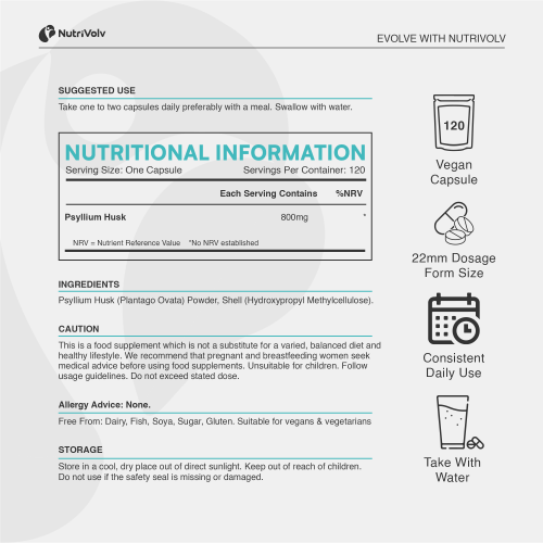 NutriVolv Psyllium Husk 800mg Capsules 120 Pack 2