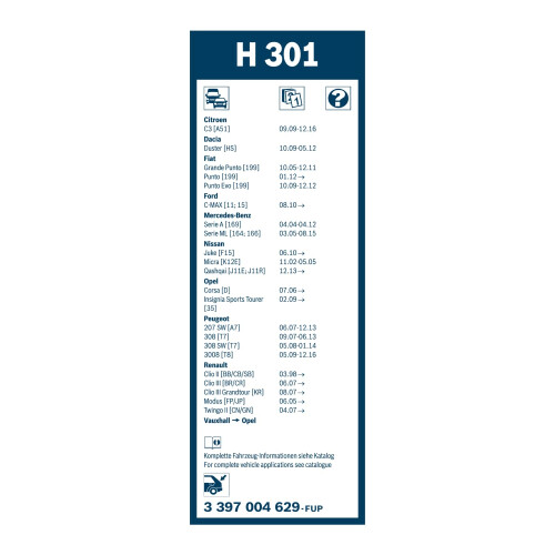 Bosch Bosch Rear Wiper H 301 - Excellent Cleaning Performance - Replacement Blade for Back Windscreen - 1 Blade, 300mm 2