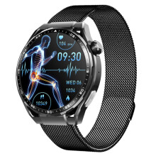 F200 Smartwatch mit EKG, Blutzucker- und Blutfettmessung, 1,55-Zoll-Runddisplay, Farbe: Schwarz (Milanese).