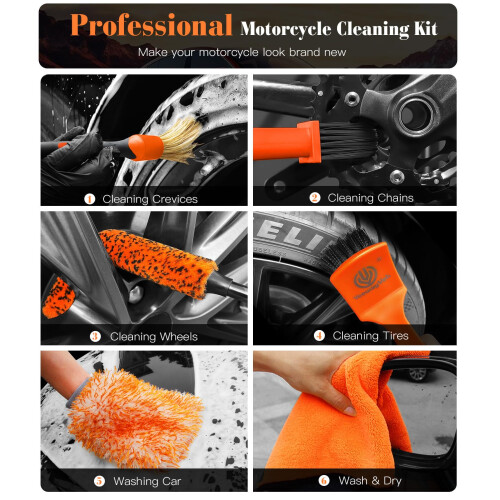 YeewayVeh 7PCS Motorcycle Cleaning Brush Kit, 2 Size Bendable Wheel 1