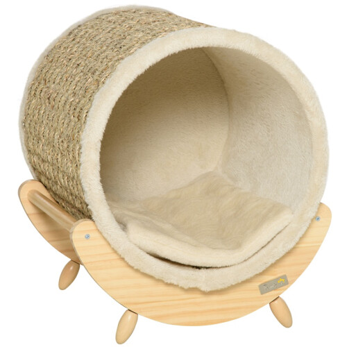 Kattenmand met plank en krabmat, kaki, 41 cm