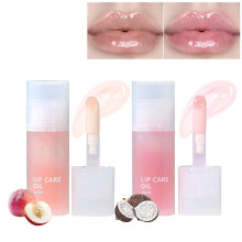 (White Peach and Taro) 2pcs Hydrating Lip Glow Oil, Moisturizing Lip Oil Gloss Transparent Plumping Lip Oil Tinted For Lip Care Dry Lips