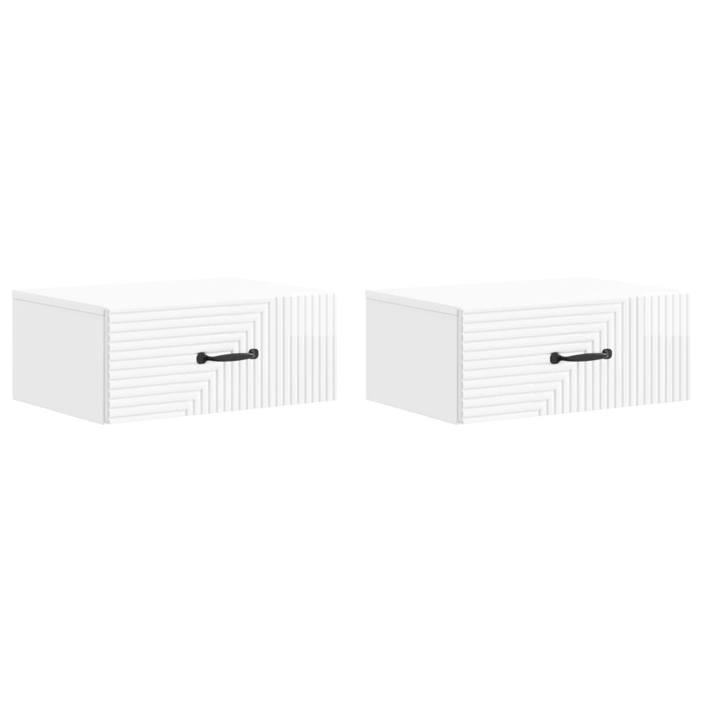 Vidaxl Wall-Mounted Bedside Cabinet With Drawer 2 Pcs High Gloss White