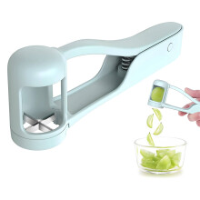 (blue) Manual Fruit Slicer - Stainless Steel Blades, Handheld Square Design for Grapes, Strawberries, and Cherries