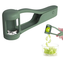 (Green) Manual Fruit Slicer - Stainless Steel Blades, Handheld Square Design for Grapes, Strawberries, and Cherries