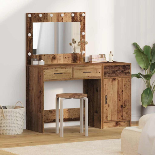 VidaXL vidaXL Dressing Table with Mirror Lights 2 pcs Brown Engineered wood