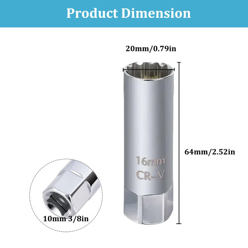 Youzzei 16mm Spark Plug Socket, 12 Point Thin Wall 3/8" Drive Removal Tool 1
