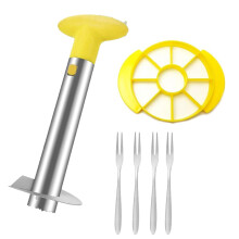 (Yellow Set) Quick Pineapple Knife Cutter Stainless Steel Fruit Peeler Covered with Sharp Blades Easy Pineapple Core Remover Decorer