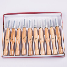 (SKS7 Beech gourd handle set of ten) Wood Carving Tools Set 10Pcs SKS7 Beech Japanese Style Wood Carving Chisels Boxed Art Craft Cutting Knives