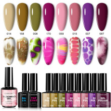 (D) 8 Color Marbling Gel Nail Polish Set, Trending Colors Soak Off Gel Nail Art Kit with No Wipe Top Coat