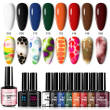 (B) 8 Color Marbling Gel Nail Polish Set, Trending Colors Soak Off Gel Nail Art Kit with No Wipe Top Coat