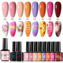 (A) 8 Color Marbling Gel Nail Polish Set, Trending Colors Soak Off Gel Nail Art Kit with No Wipe Top Coat