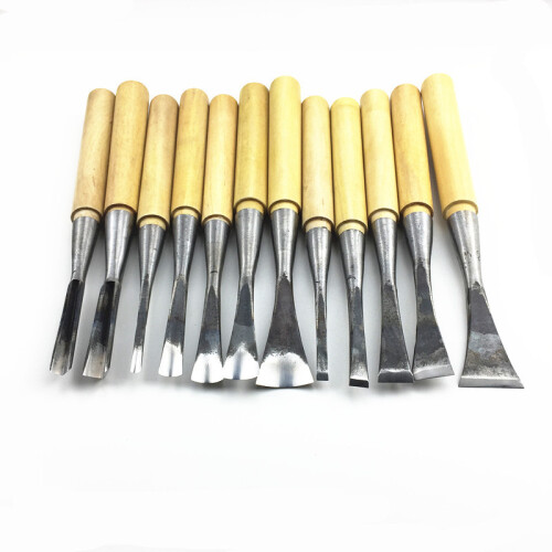 (12-piece blanking knife set) 12Pcs Sharpened Hand Wood Carving Chisels Set with Handles, Wood Roughing Gouges for Floral Pattern Engraving