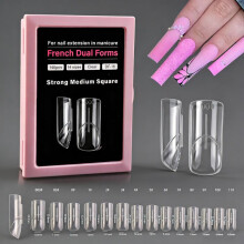 (DF-16) 140Pcs Clear French Nail Tips Box, Graduated Gel Extension Nail Tips Quick Curing, Professional Salon Nail Art Tools