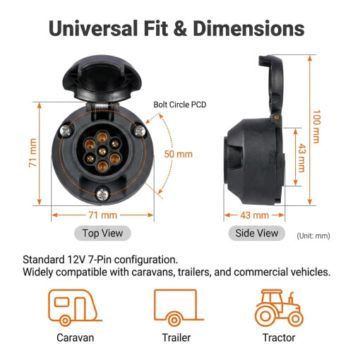 7Pin Trailer Socket with Rubber Gasket 12V Trailer Female Socket Connector 1