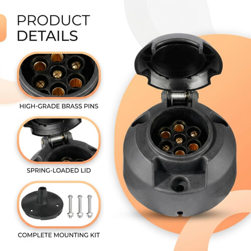 7Pin Trailer Socket with Rubber Gasket 12V Trailer Female Socket Connector 2