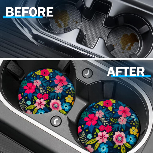 2PCS Flower Silicone Car Cup Coasters Non-Slip Absorbent 2