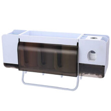 Automatic Toothpaste Dispenser Squeezer Wall Mount and Anti-Dust Toothbrush Holder, Multi-Functional Space Saving Toothbrush Organizer with Slots and