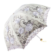 1PC Embroidered Lace Double Layer Anti-UV Sun Parasol Folding 3D Flower Embroidery Multi Color Umbrella