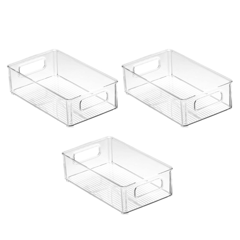 Semoic 3Pcs Refrigerator Organizer Bins Stackable Fridge Organizers With Cutout Handles Clear Plastic Pantry Food Storage Rack