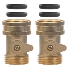 3/4 Inch Solid Brass Shut Off Valve Garden Hose Connector, 2 Pack Heavy Duty Water Hose Turn Off Valve Adapter Fittings with 4 Extra Hose