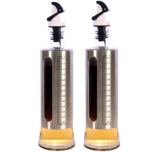 Olive Oil Bottle, Vinegar and Sauce Dispenser,17Oz/500ML Stainless Steel Olive Oil Dispenser with Tick Mark for Kitchen BBQ,Camping(2 PACK)