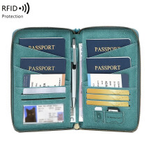 (Blue) Premium Rfid Shielded Passport Holder Multi Compartment Travel Wallet Large Capacity Document Organizer Business Outdoor Use