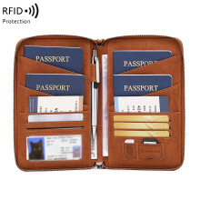 (Brown) Premium Rfid Shielded Passport Holder Multi Compartment Travel Wallet Large Capacity Document Organizer Business Outdoor Use