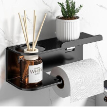(grey) No Drilling Bathroom Toilet Paper Holder Multi-Function Storage Rack Toilet Tissue Holder Stainless Steel Easy Installation