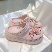 (pink, M6) Puffy Platform Clog Sandals for Women Outdoor Breathable Casual Slides Beach Shoes