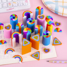 6Pcs/Lot Cute Cartoon Cutting Eraser Kawaii Rainbow Love Heart Soft Rubber for Kids Clear Pencil Eraser Office School Stationery