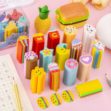 6Pcs/Set Kawaii Animal Food Unicorn Cutting Eraser Rubber Cute Student Stationery Pencil Erasers for Kids School Office Supplies