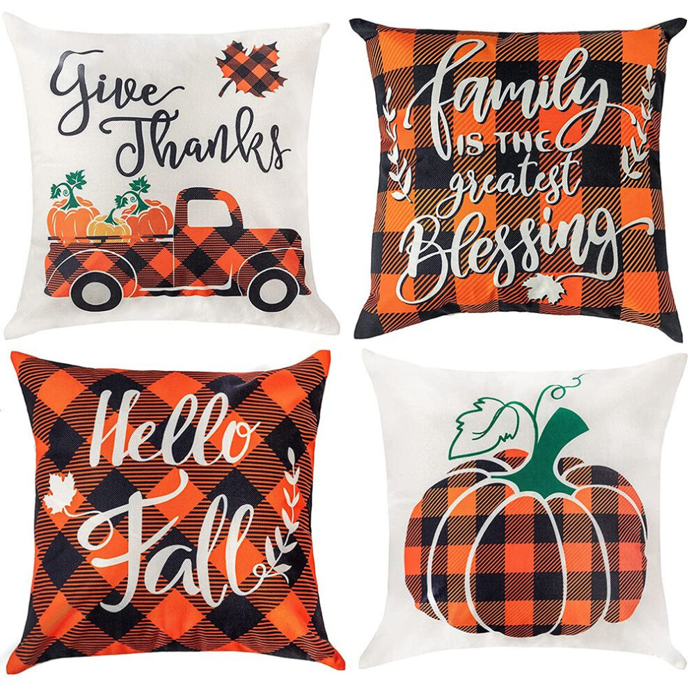 Semoic Fall Pillow Covers 18X18, Fall Decorations Throw Pillow Covers Set Of 4, Autumn Farmhouse Sofa Pillows Case
