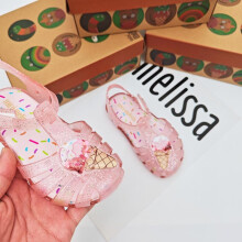 (pink, 16.8cm) Kids Jelly Shoes Roman Sandals Ice Cream Sparkly Crystal Beach Shoes for Girls