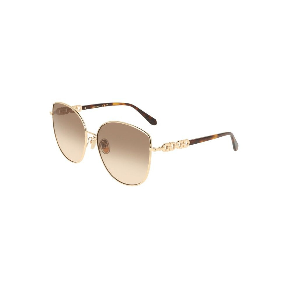 Ferragamo Sunglasses - Sf339s - Gold Metal - Gradient Gold/Brown Lenses - Square 60-15-145