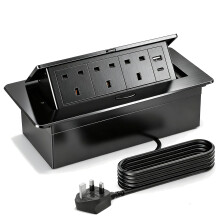 Pop Up Power Socket with USB-C & USB-A, 5-in-1 Hidden Desk Socket with 3 UK Plug Outlets, 4000W Worktop Extension Socket for Kitchen Office Table