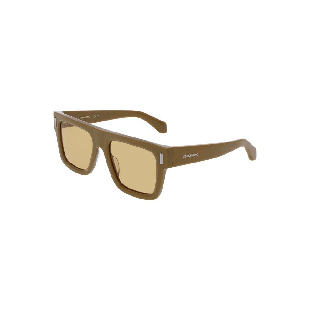 Ferragamo Sf2063se Sunglasses 53/19/145 Khaki Rec Acetate-Renew Man Sf2063se