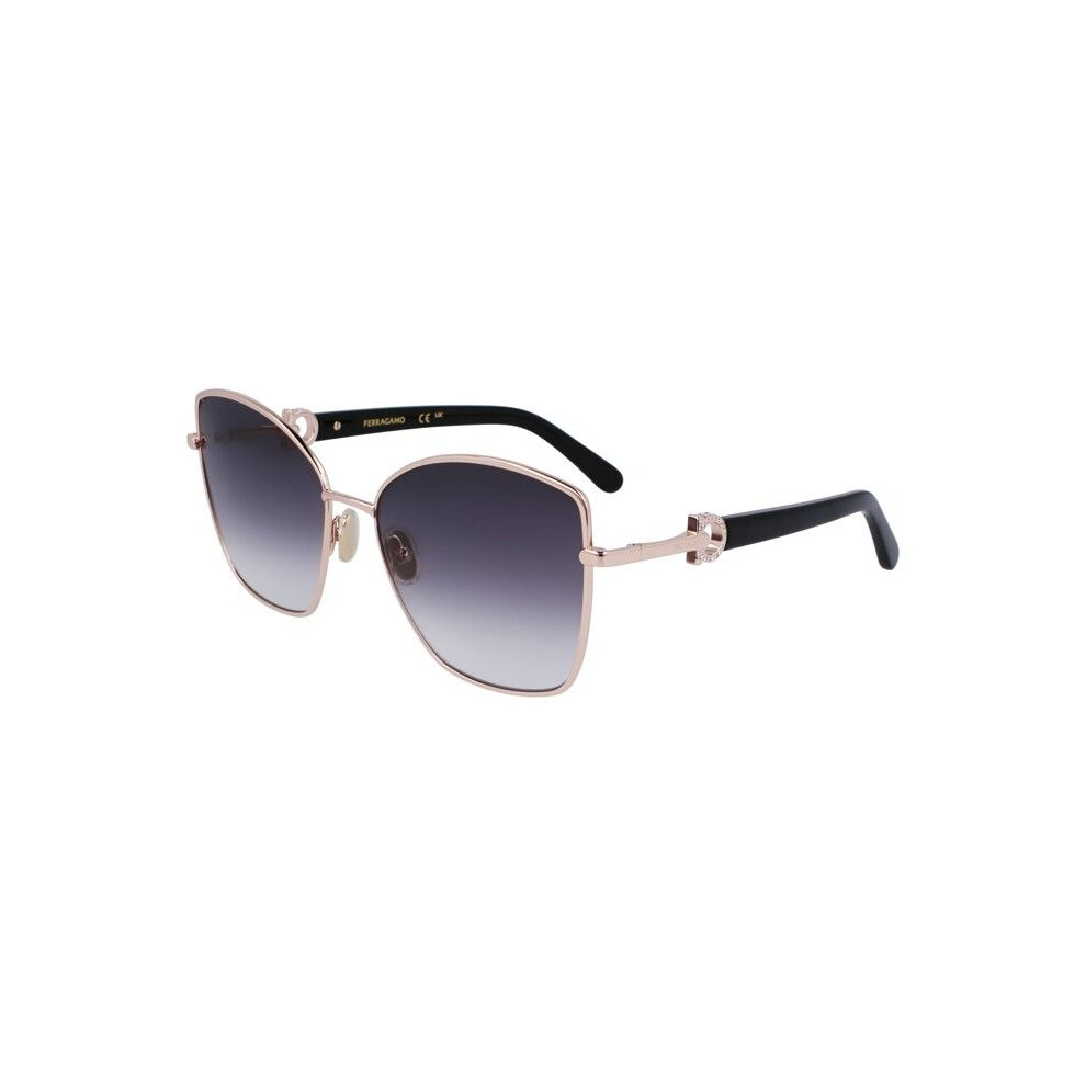 Ferragamo Sunglasses - Sf312sr - Metal - Round - Gradient Lenses Rose Gold/Grey