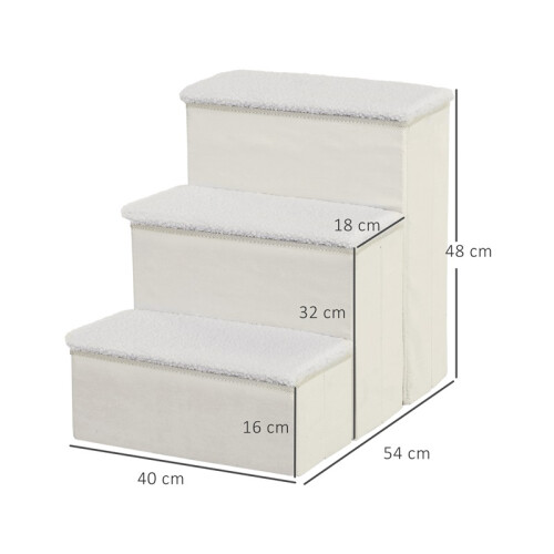 Escalier pliable pour animaux avec espace de rangement, 3 marches, blanc 2