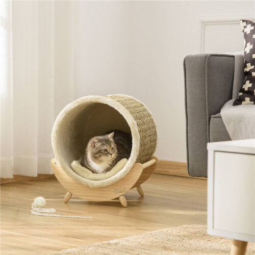 Kattenmand met plank en krabmat, kaki, 41 cm 1