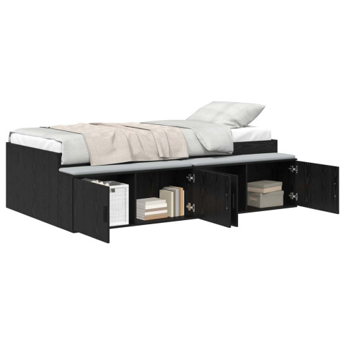 VidaXL vidaXL Bed Frame with Drawer Black Oak 90 x 200 cm Engineered Wood 1