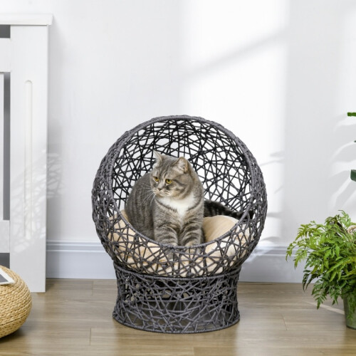 Cesta e cuccia per gatti in due pezzi con cuscino, colore antracite 1