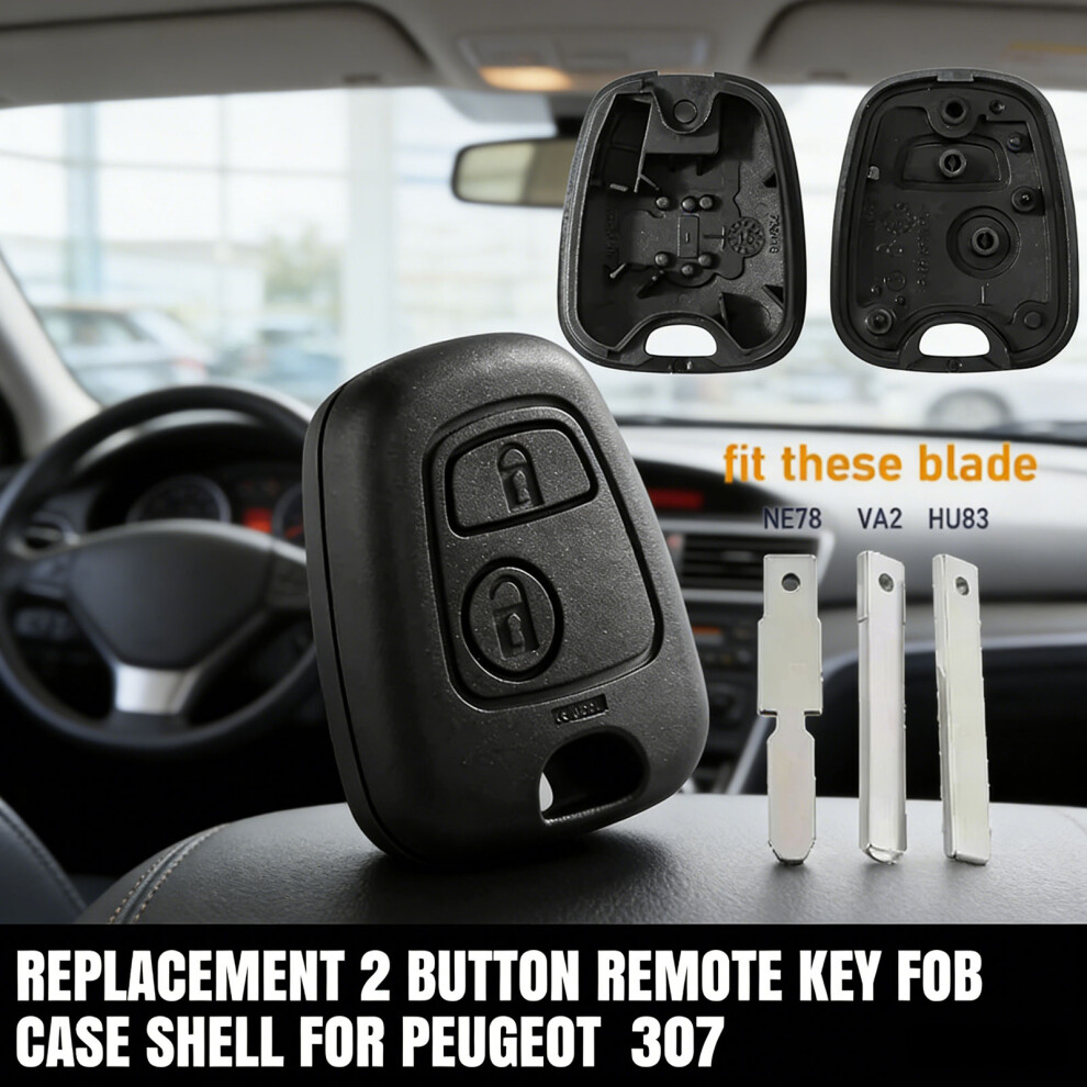 2 Button Remote Key Fob Case Shell For Peugeot 107 207 307 206 406 Replacement Black 6951617018541